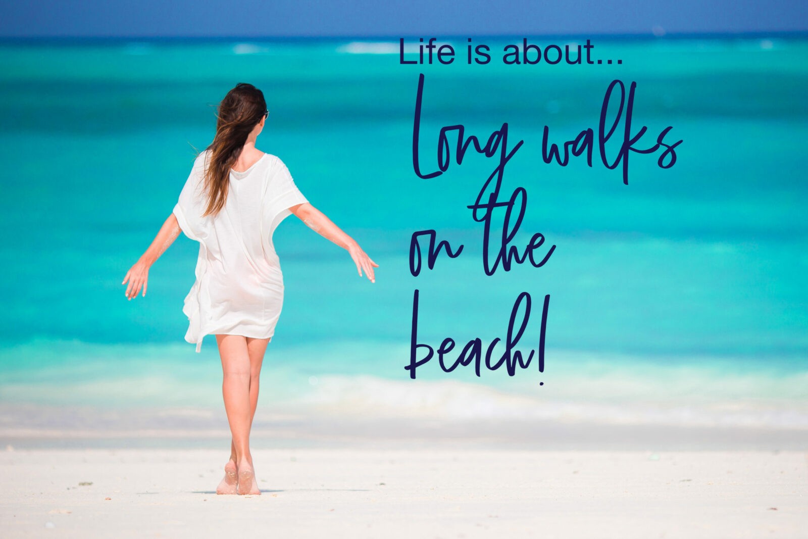Young beautiful girl on tropical beach at caribbean vacation