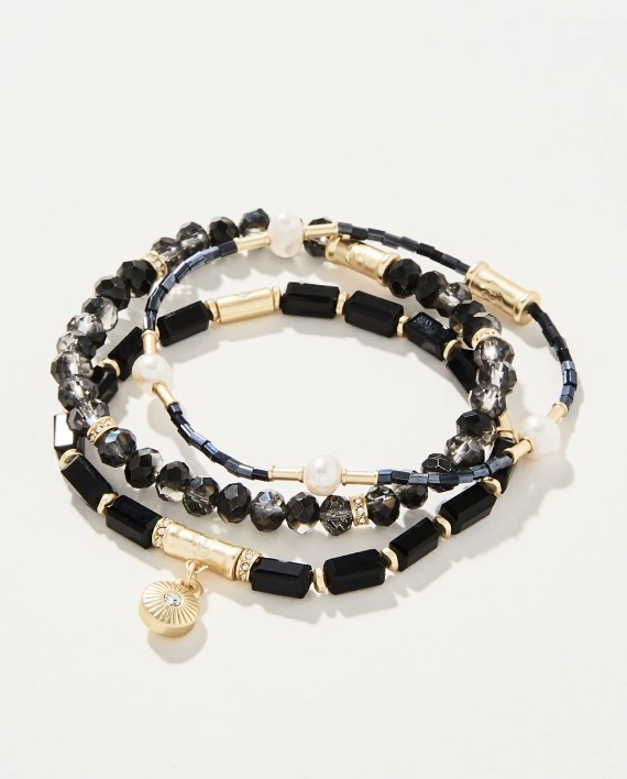 Spartina 449 Sparkle Stretch Bracelet Set Black SOLTRINO